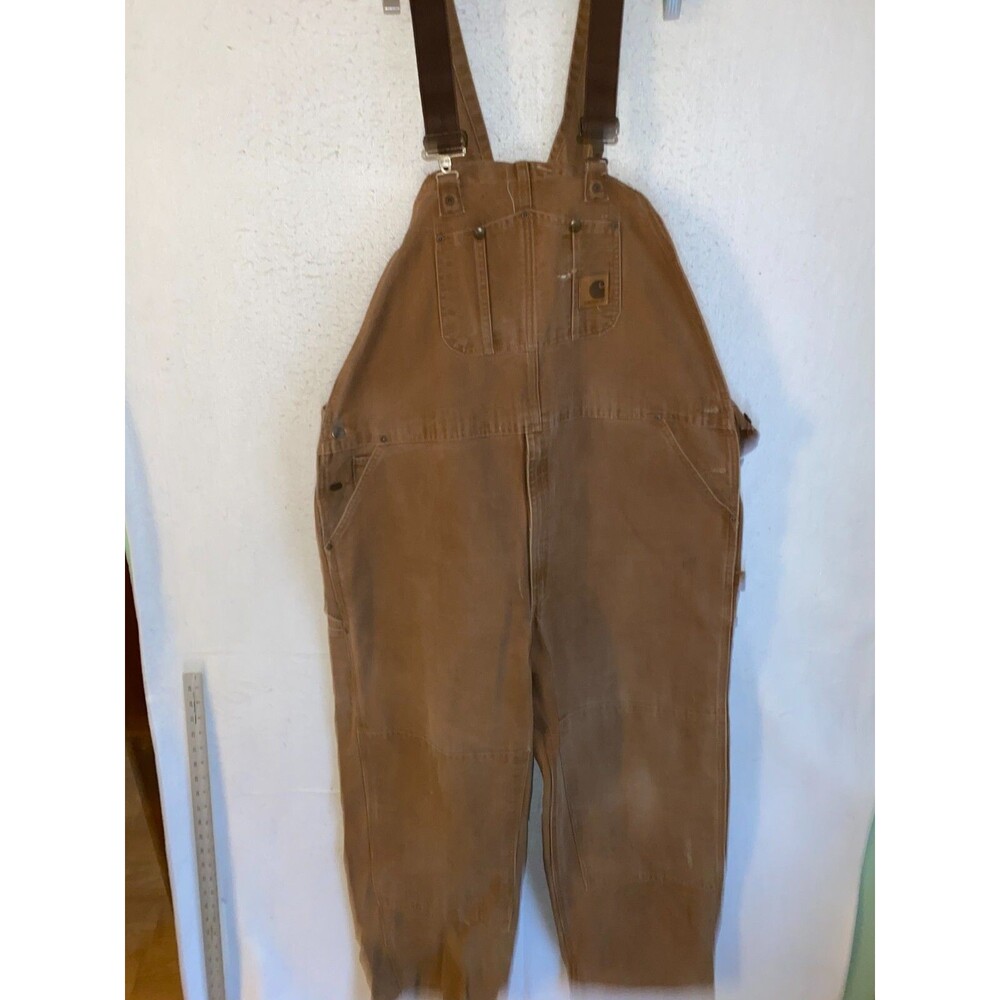 Carhartt R01 BRN Unlined Duck Bib Overalls Mens 48x27